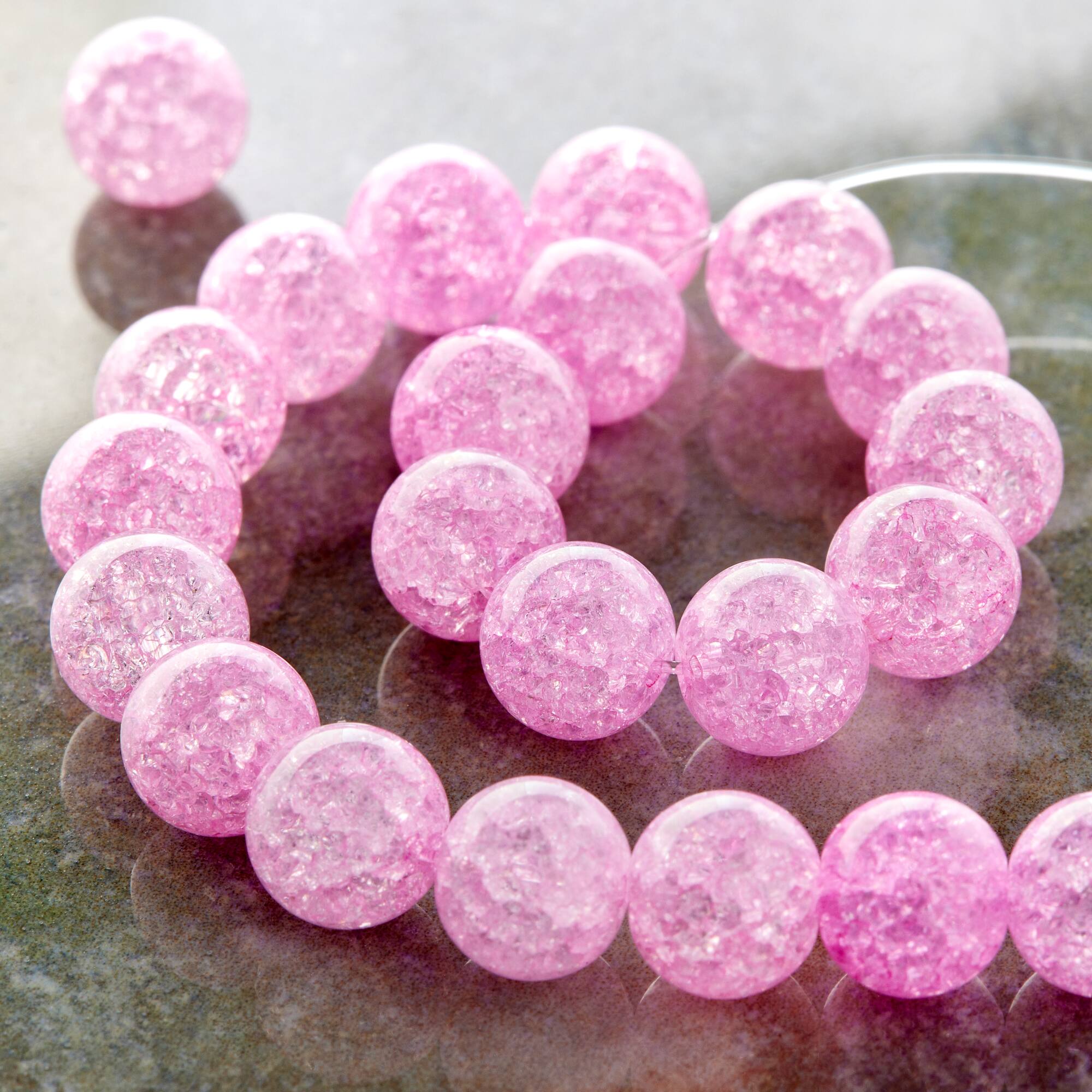 Pink Crackled Quartz Round Beads, 8mm by Bead Landing™